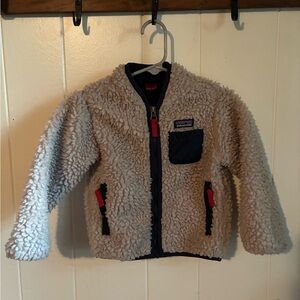 Patagonia Kids Cream Sherpa Fleece Jacket with Navy Trim